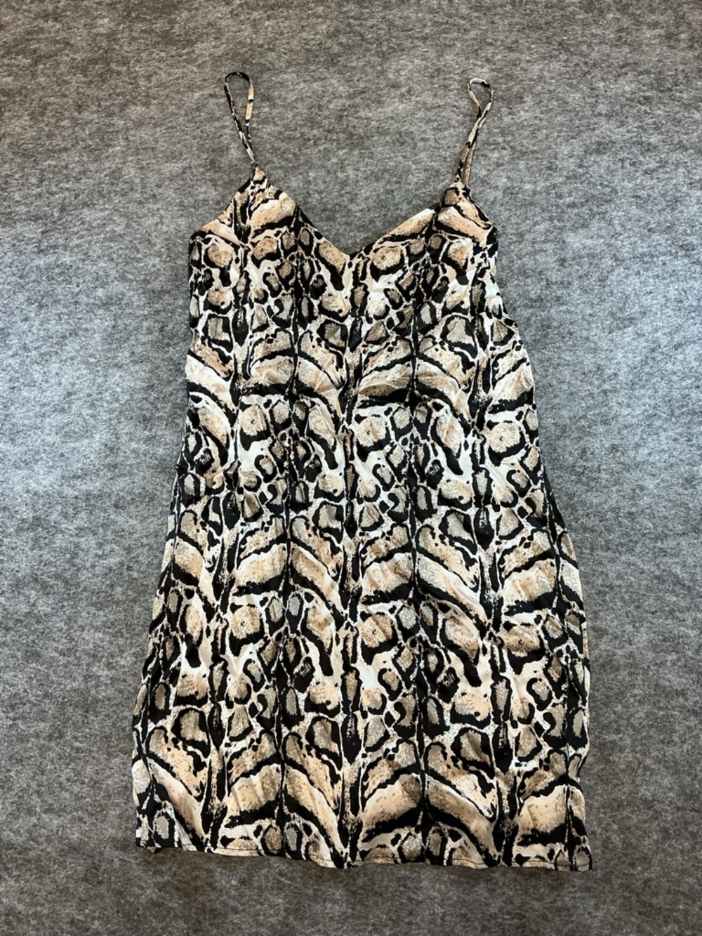 LOYD/FORD Black Tan Zoomed Animal Print Slip Mini Silk Dress A34
